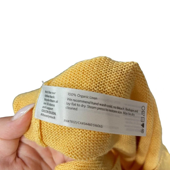 Eileen Fisher‎ Orange Yellow Knit Organic Linen Side Button Sweater Size Medium - Picture 6 of 7